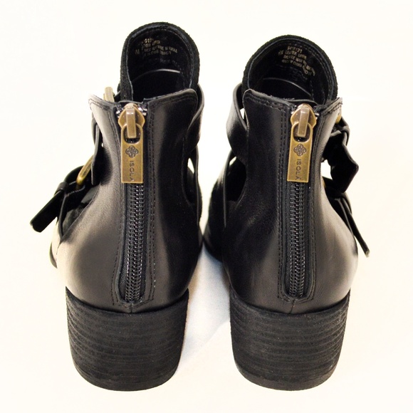 New ISOLA Darnell Black Suede & Leather Buckle Cutout Ankle Booties Size 6M - Picture 7 of 8